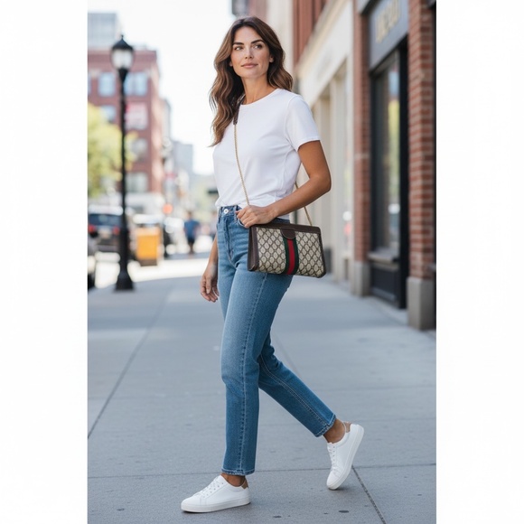 Authentic Vintage Gucci GG Brown & Beige Sherry Line Green/Red Clutch Bag - Picture 9 of 11